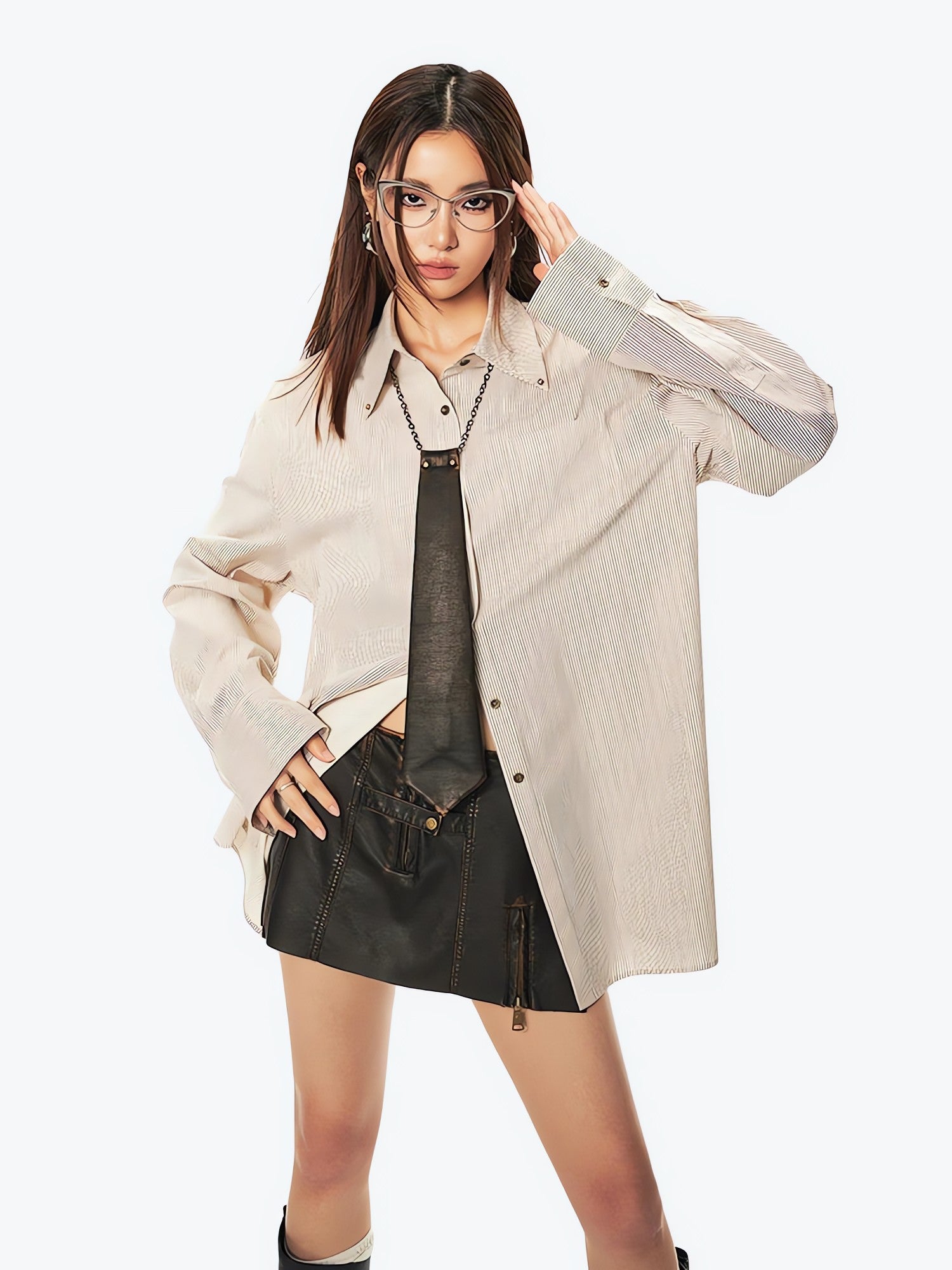 Grunge Faux Leather Slit Mini Skort