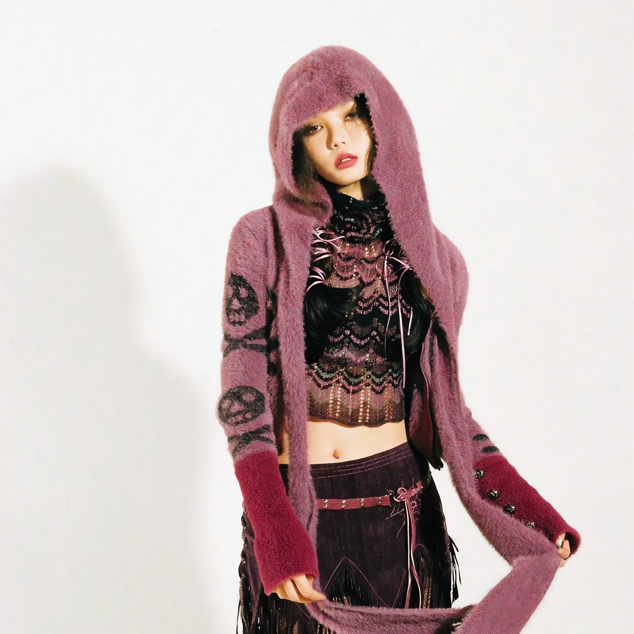 Grunge Gothic Skull Hooded Cardigan - KAYSMAR