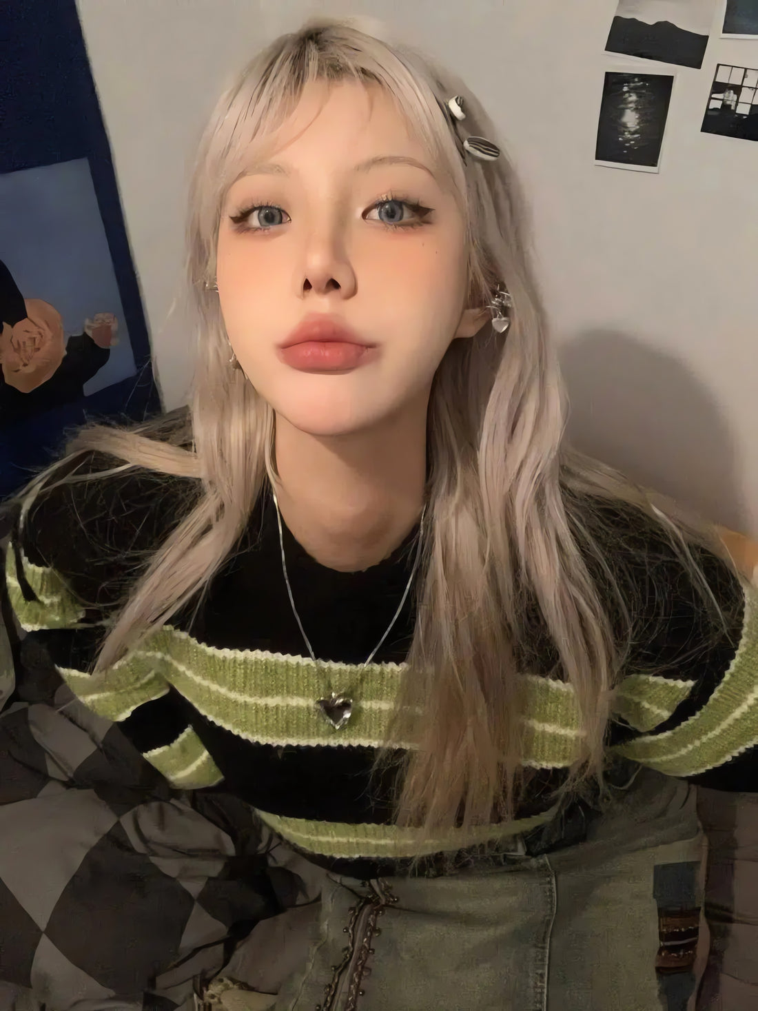 Grunge Green Striped Crop Sweater - KAYSMAR
