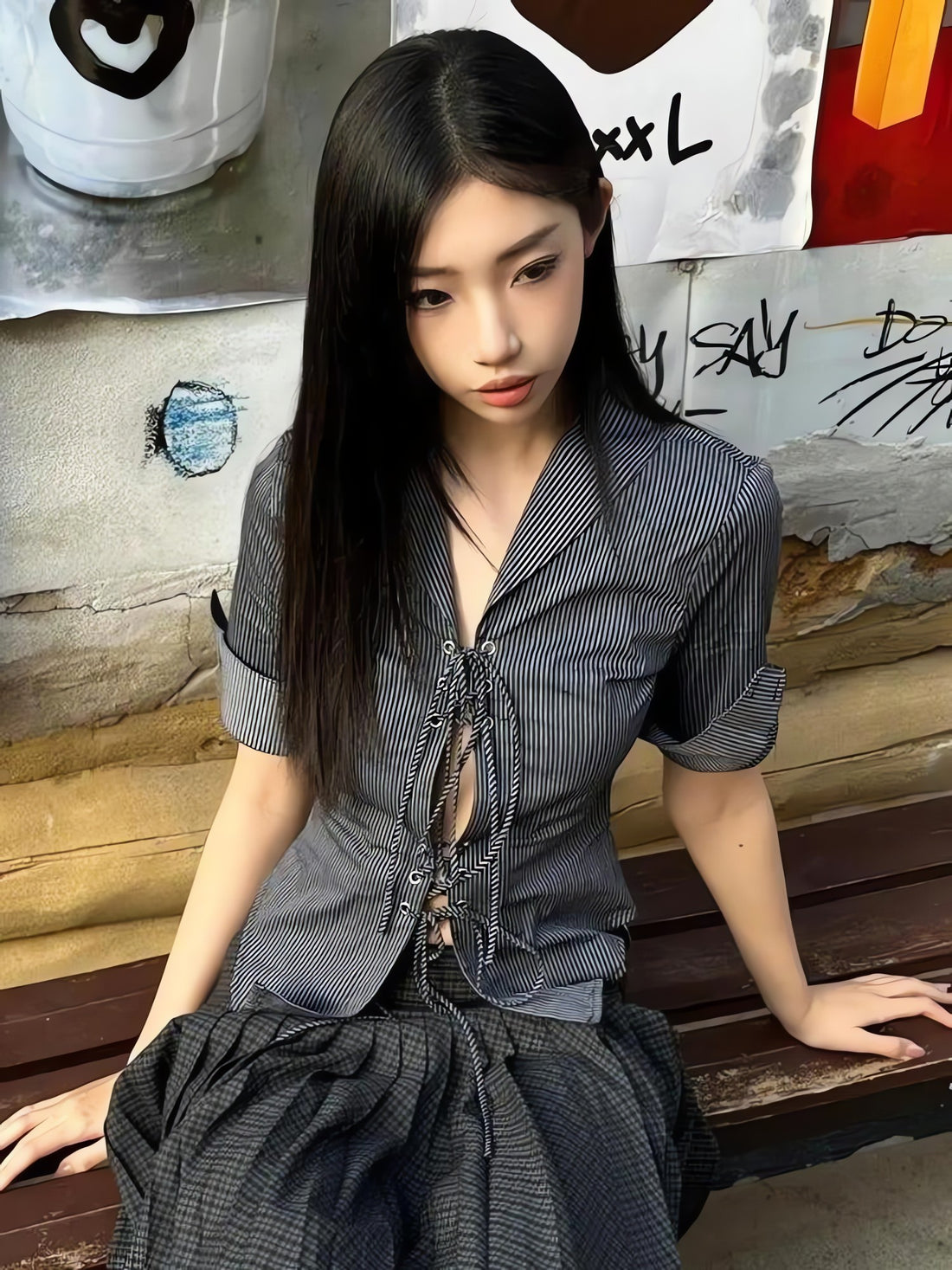 Grunge Lace Up Shirt - KAYSMAR