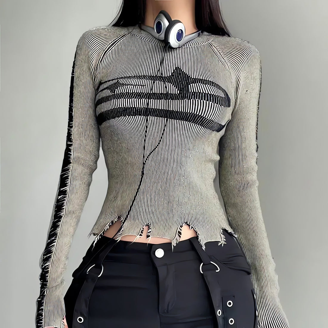 Grunge Long Sleeve Distressed Top - KAYSMAR