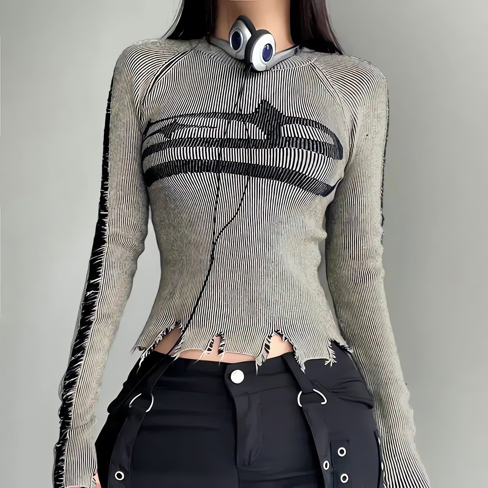 Grunge Long Sleeve Distressed Top - KAYSMAR