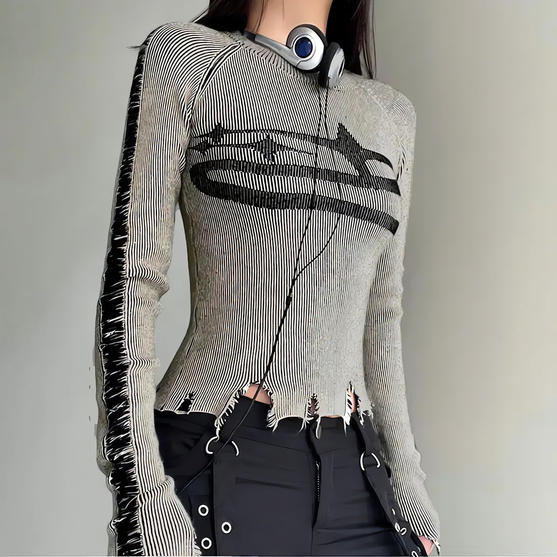 Grunge Long Sleeve Distressed Top - KAYSMAR