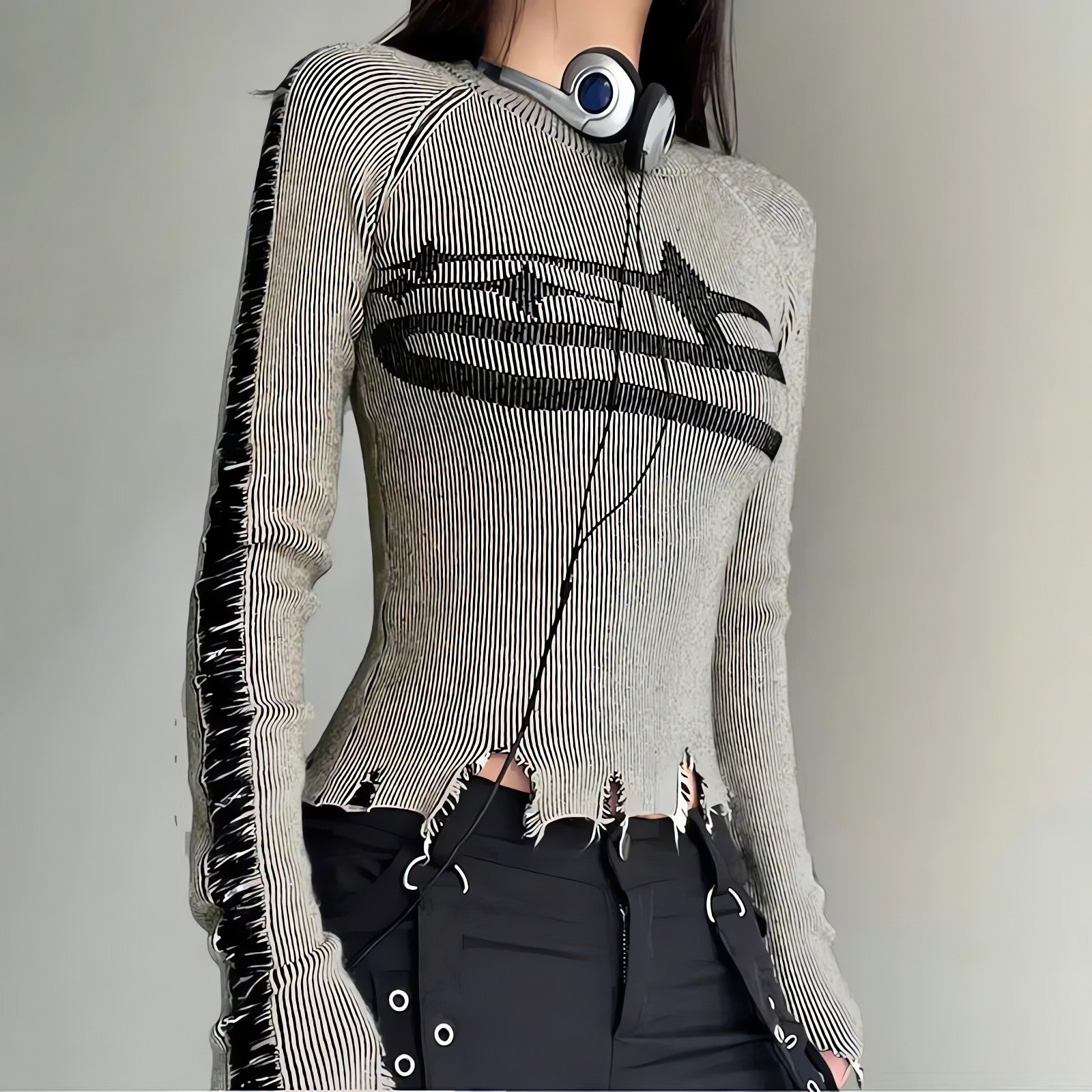 Grunge Long Sleeve Distressed Top - KAYSMAR