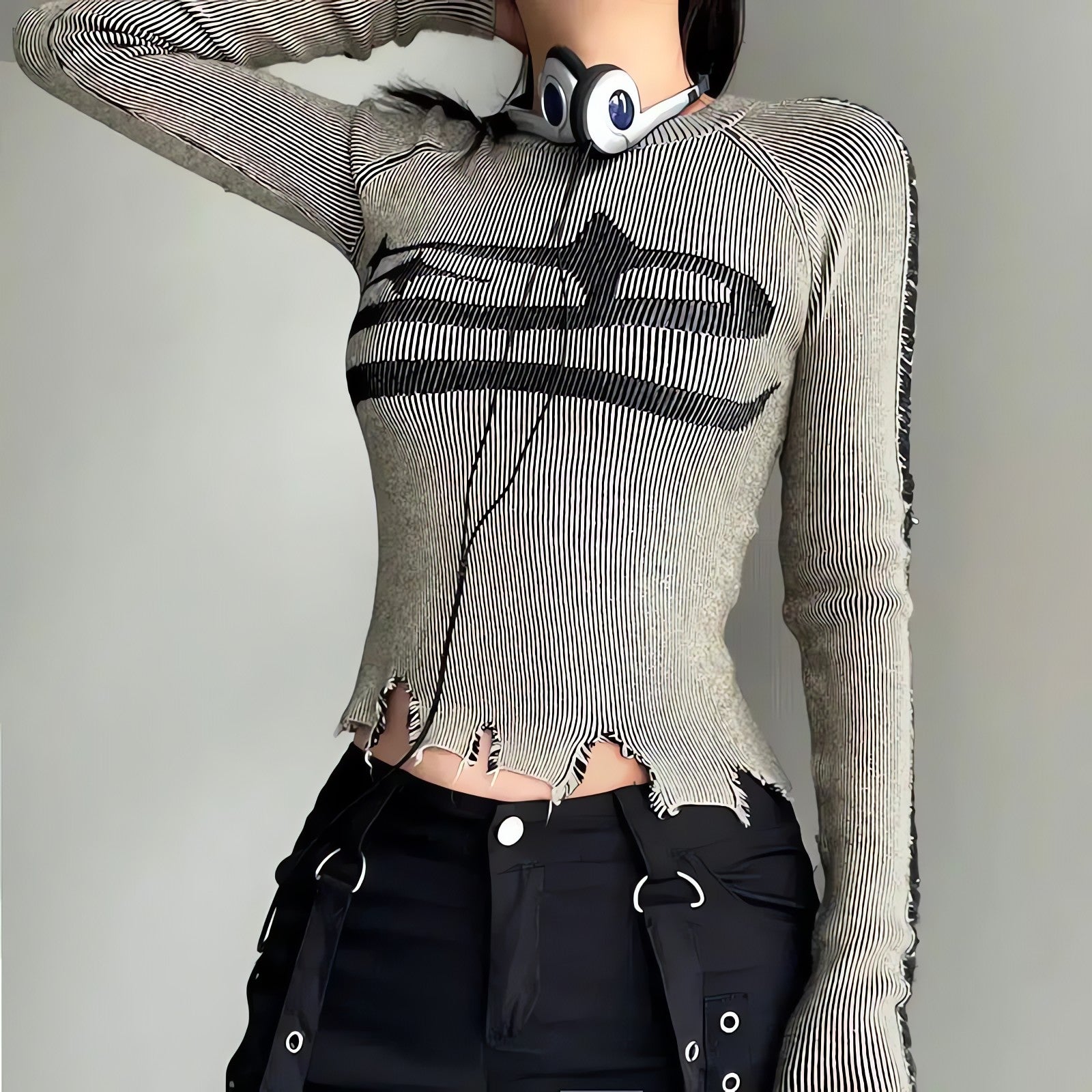 Grunge Long Sleeve Distressed Top - KAYSMAR