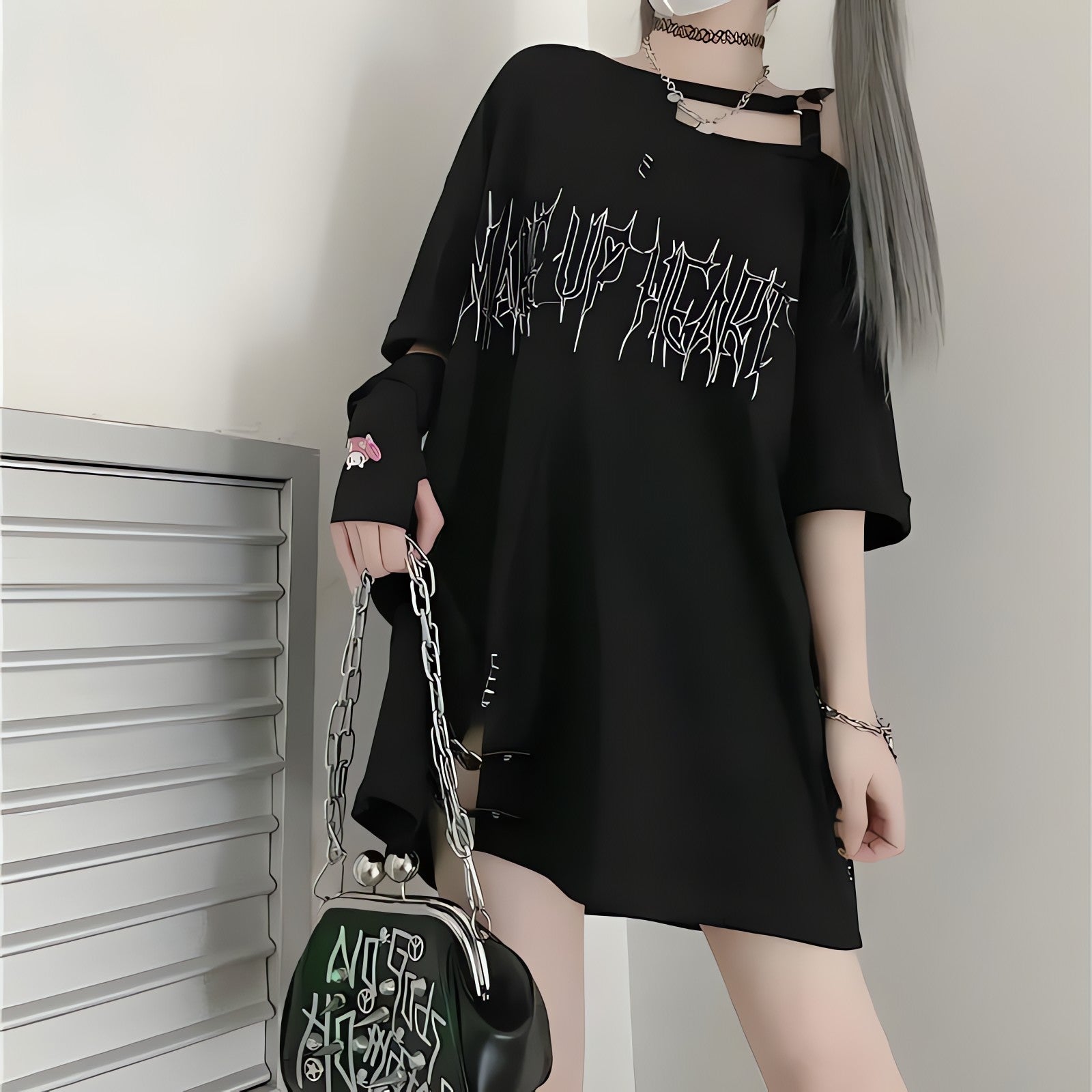 Grunge Make Up Heart Long Tee - KAYSMAR