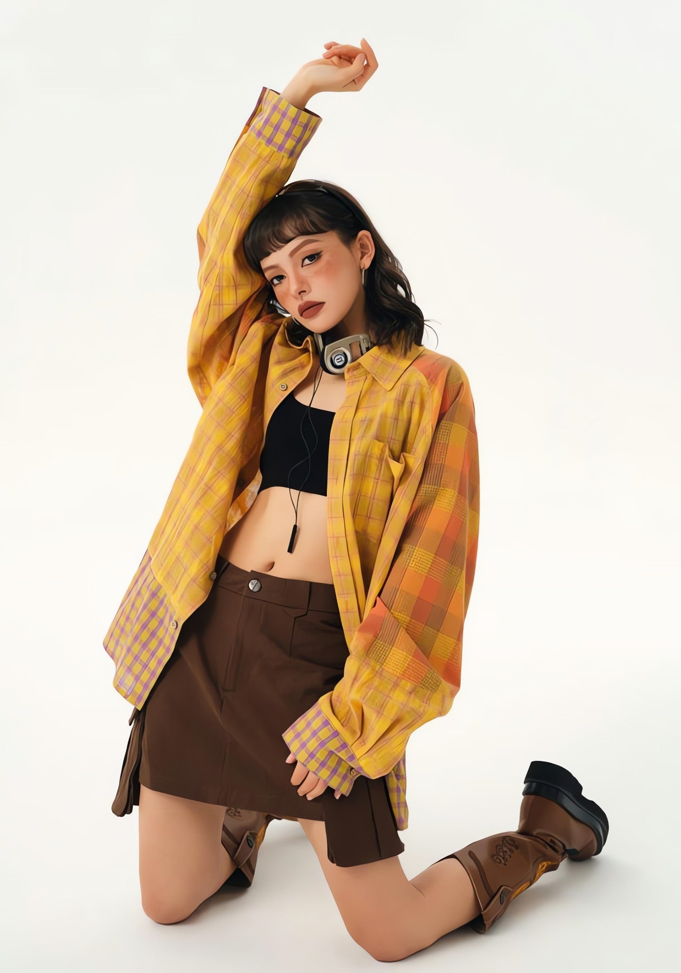 Grunge Multi Pattern Plaid Shirt - KAYSMAR