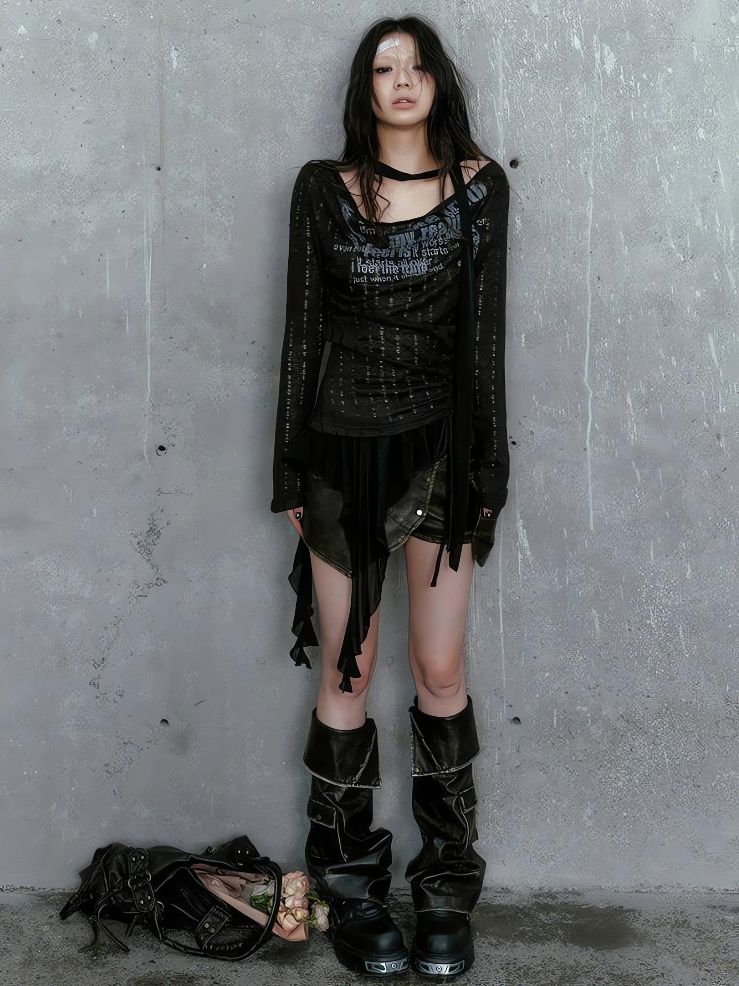 Grunge Neck Tie Ruffled Top - KAYSMAR