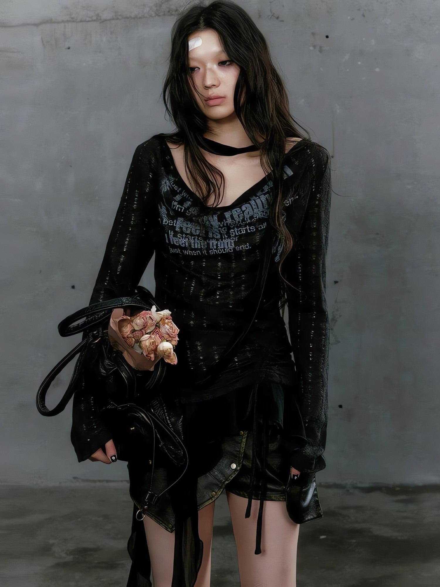 Grunge Neck Tie Ruffled Top - KAYSMAR