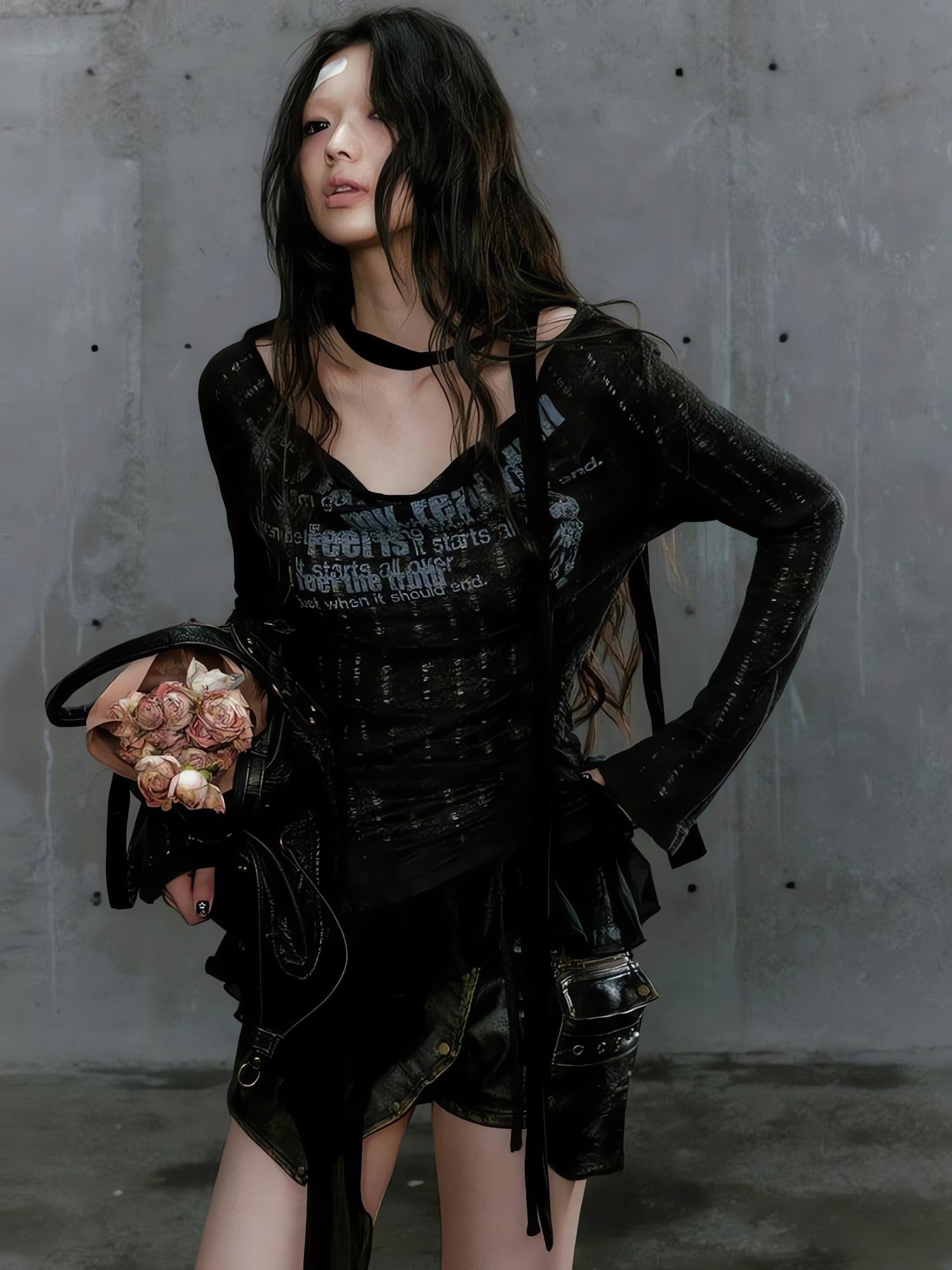 Grunge Neck Tie Ruffled Top - KAYSMAR