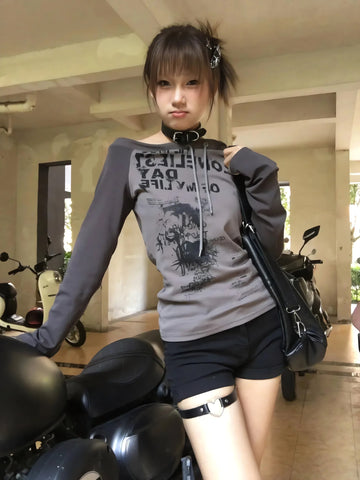 Grunge One Shoulder Drawstring Top - KAYSMAR