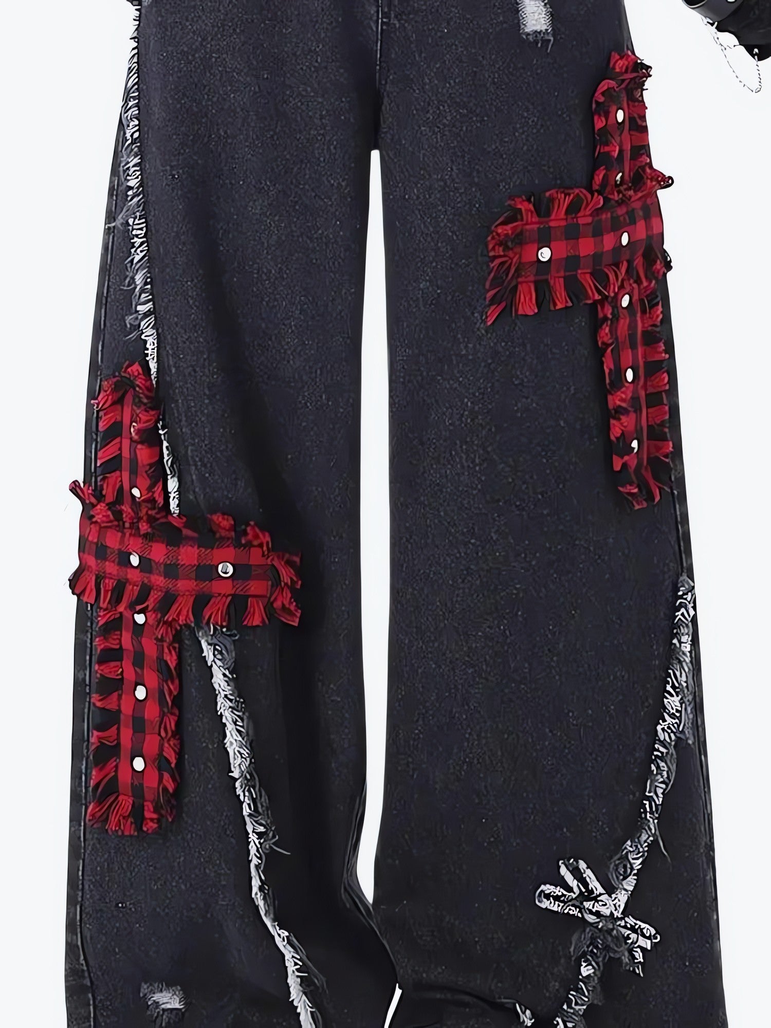 Grunge Plaid Cross Patch Jeans - KAYSMAR