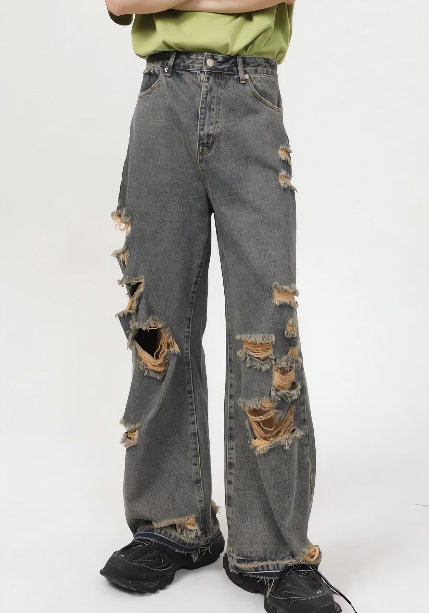 Grunge Ripped Straight Leg Jeans - KAYSMAR