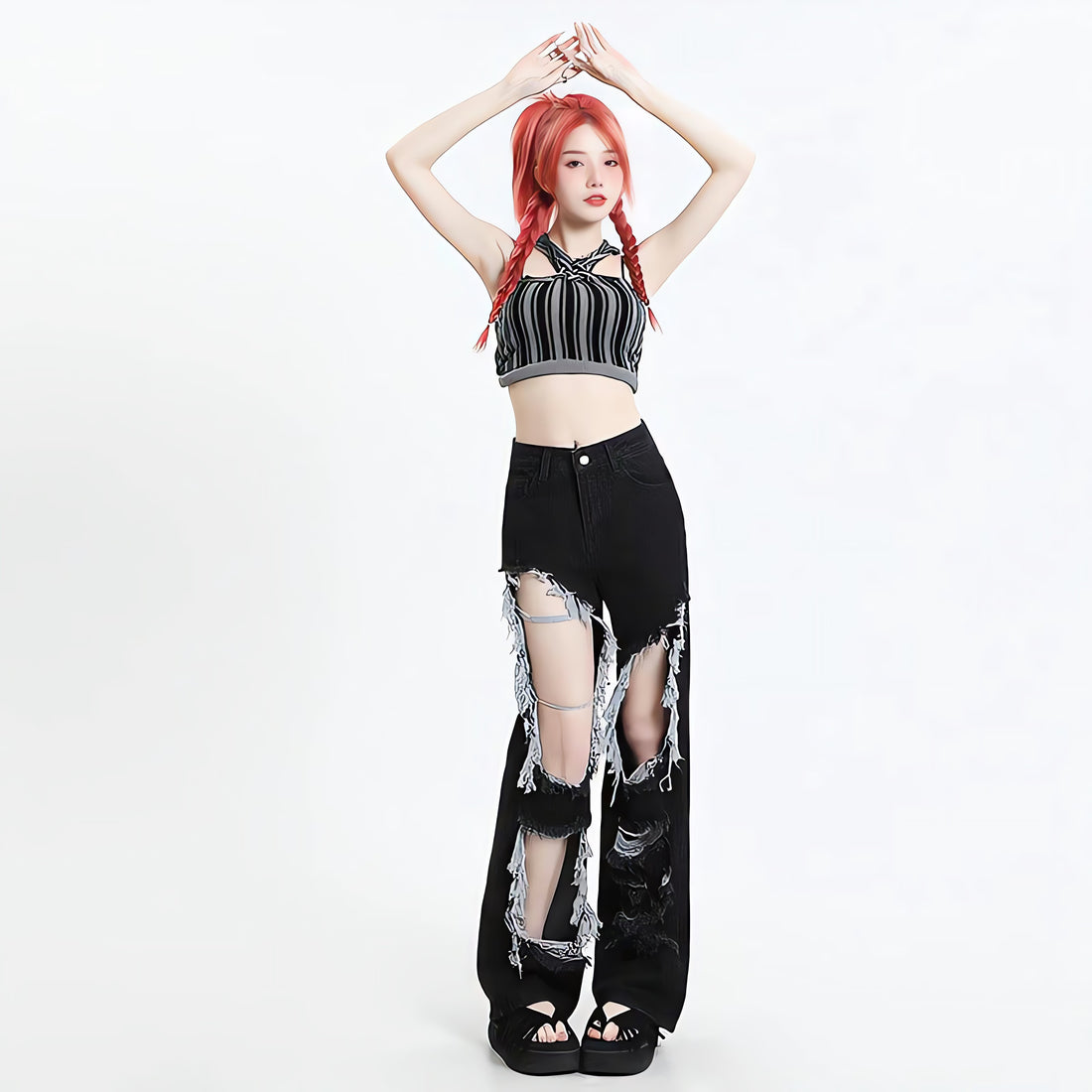 Grunge Ripped Wide Leg Jeans - KAYSMAR