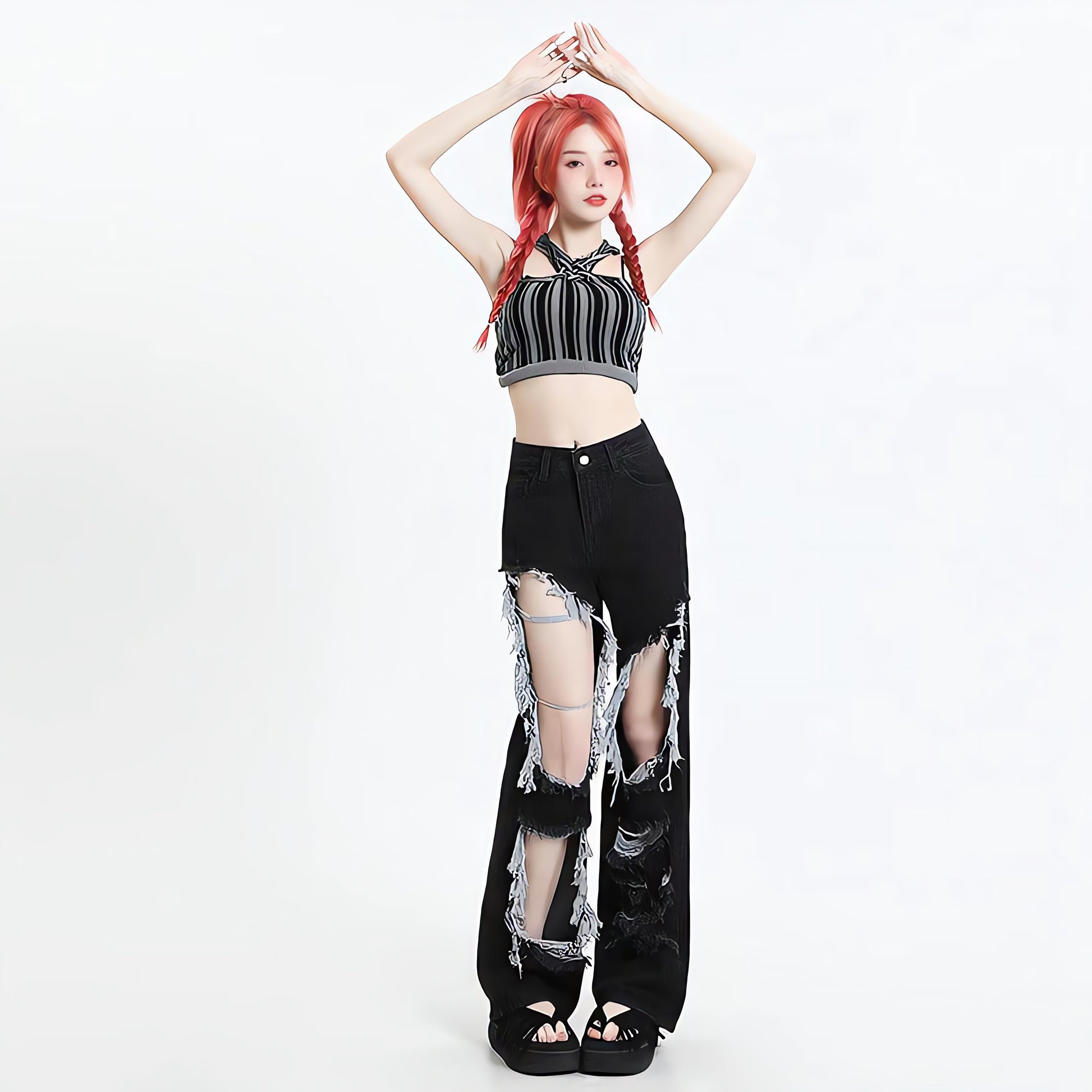 Grunge Ripped Wide Leg Jeans - KAYSMAR
