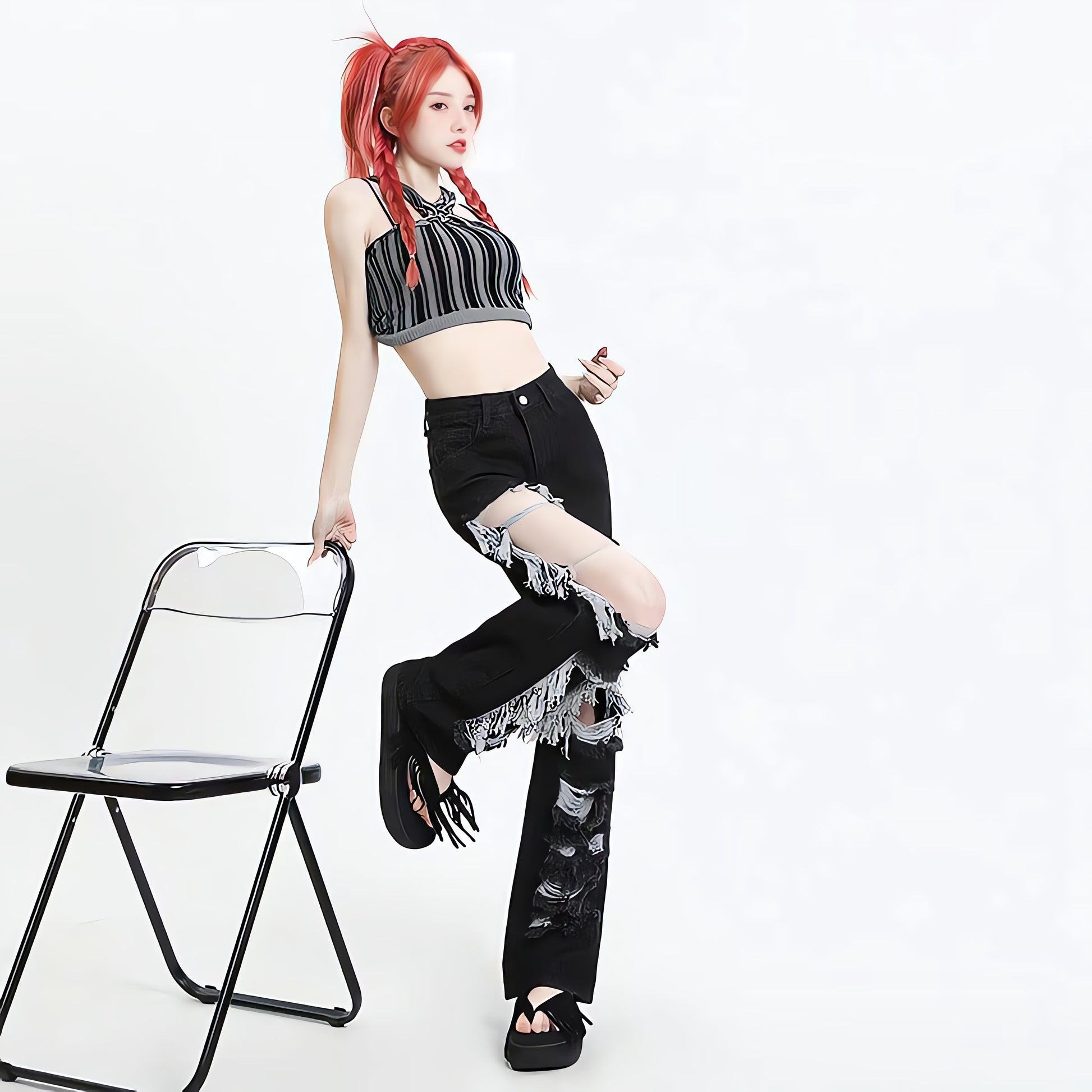 Grunge Ripped Wide Leg Jeans - KAYSMAR
