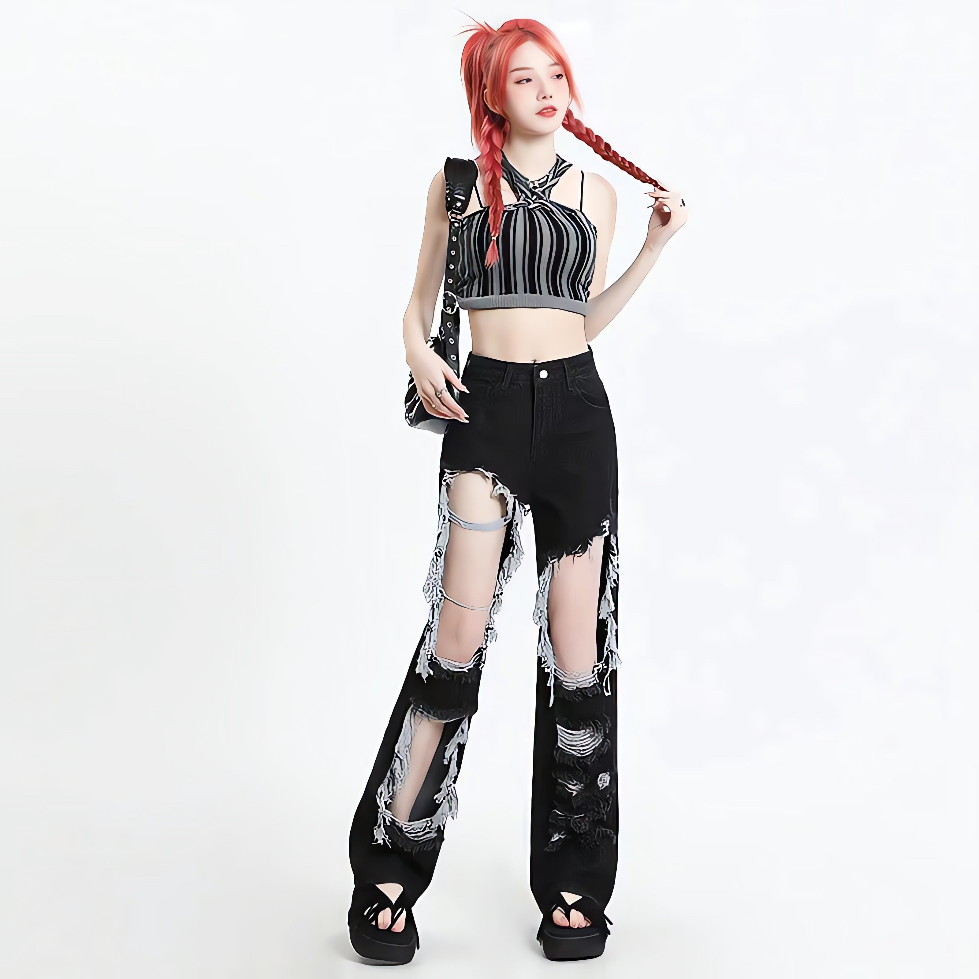Grunge Ripped Wide Leg Jeans - KAYSMAR