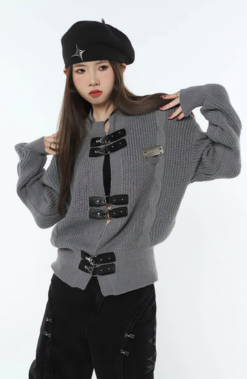 Grunge Saddle Buckle Cardigan