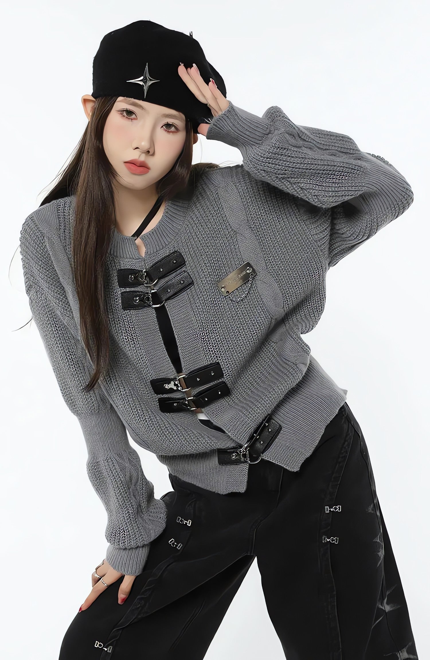 Grunge Saddle Buckle Cardigan