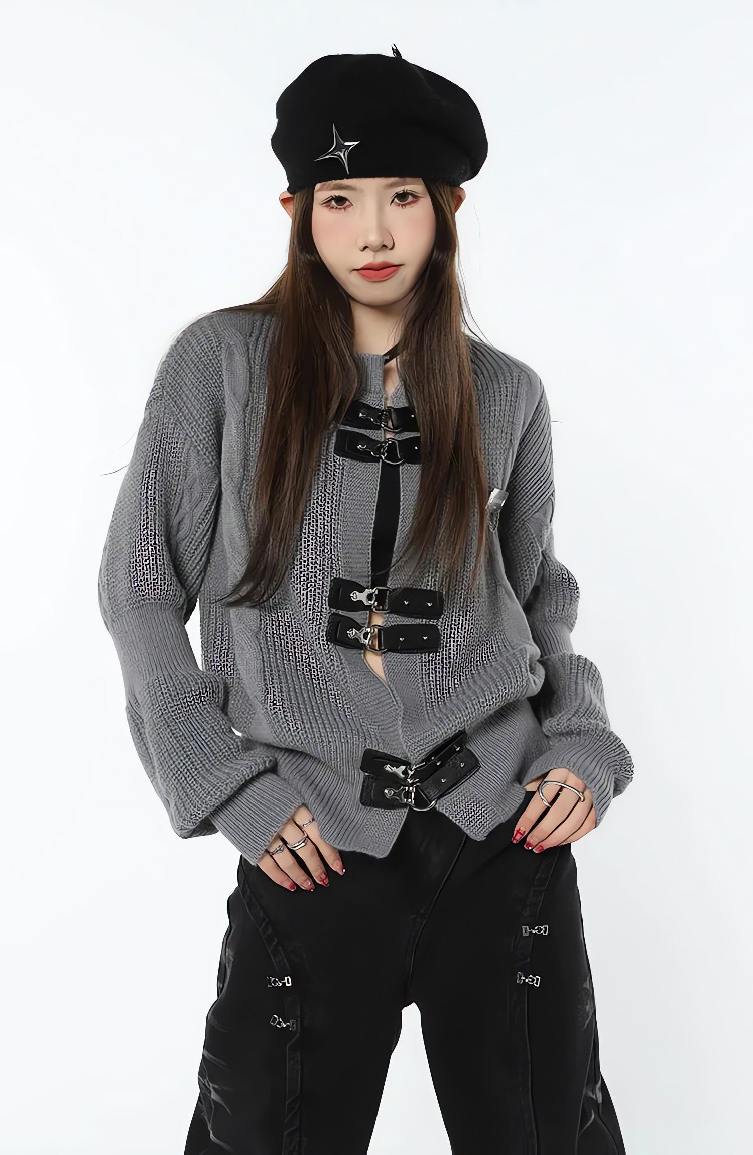 Grunge Saddle Buckle Cardigan
