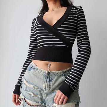 Grunge Striped Wrap Crop Top