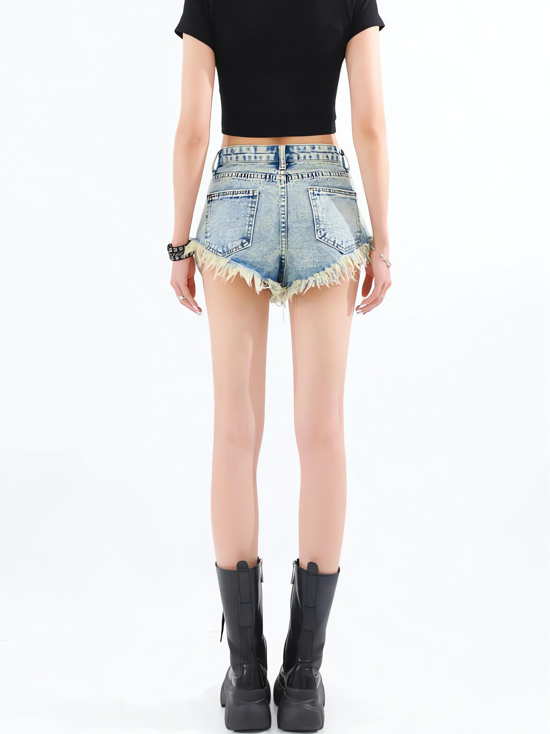 Grunge Tasseled Denim Shorts - KAYSMAR