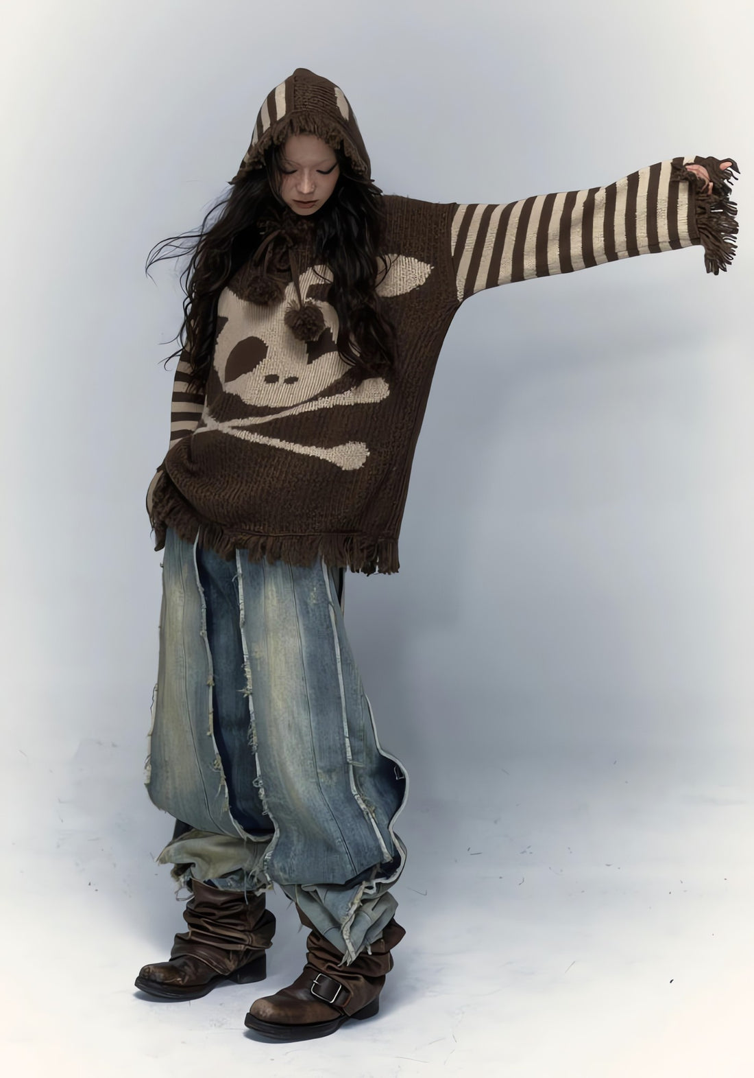 Grunge Tasseled Hooded Sweater - KAYSMAR