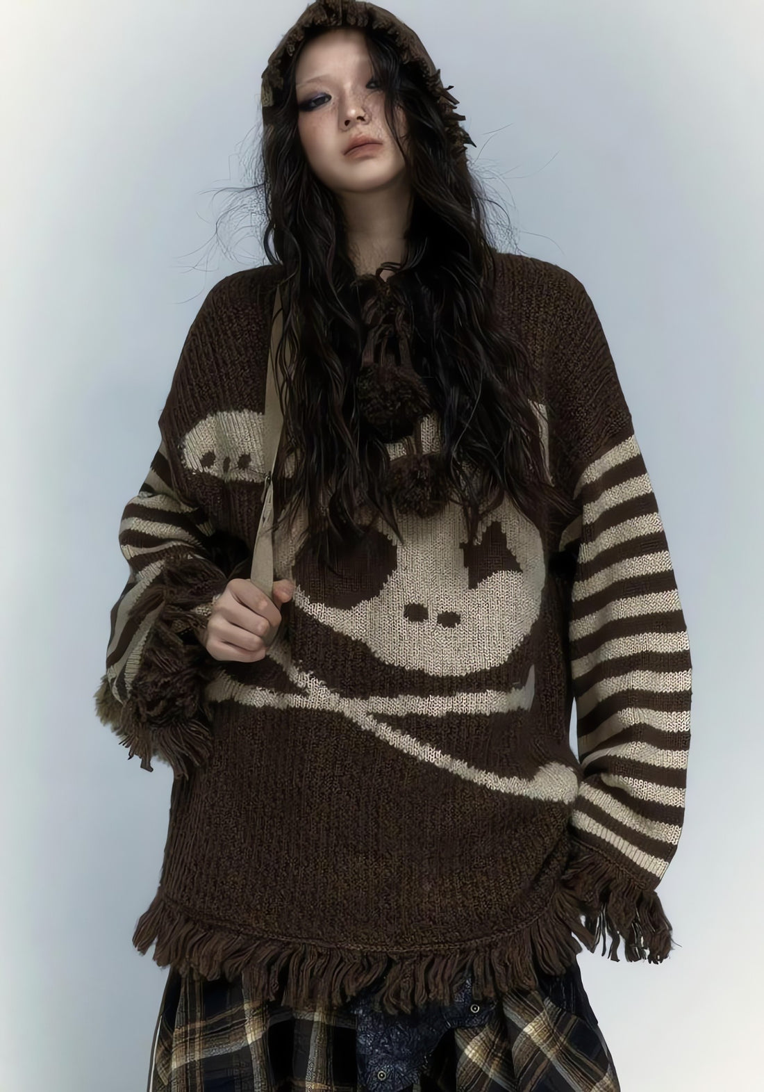 Grunge Tasseled Hooded Sweater - KAYSMAR