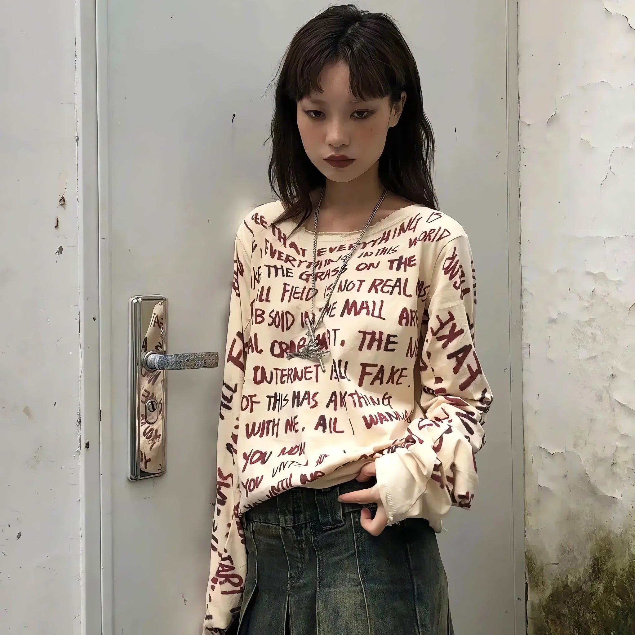 Grunge Text Print Top - KAYSMAR