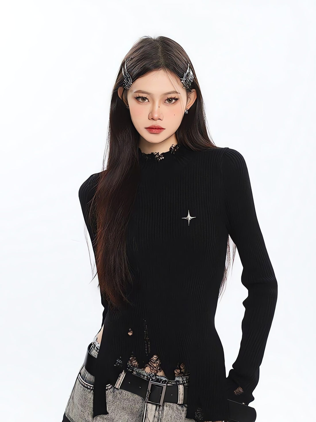 Grunge Turtleneck Distressed Sweater - KAYSMAR