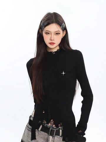 Grunge Turtleneck Distressed Sweater - KAYSMAR
