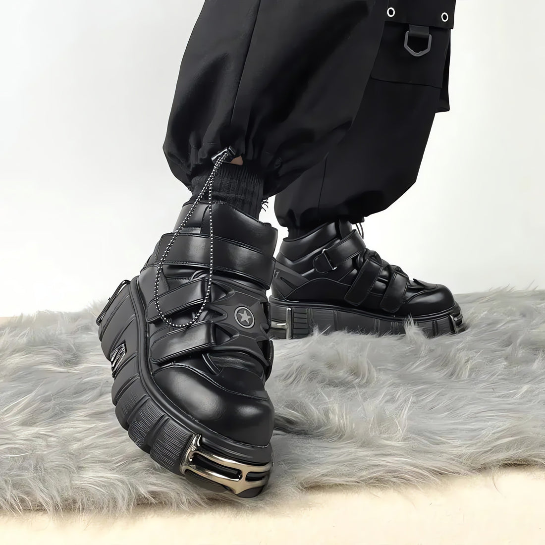 Grunge Velcro Strap Platform Boots - KAYSMAR