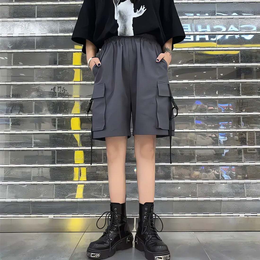 Grunge Wide Leg Cargo Shorts - KAYSMAR