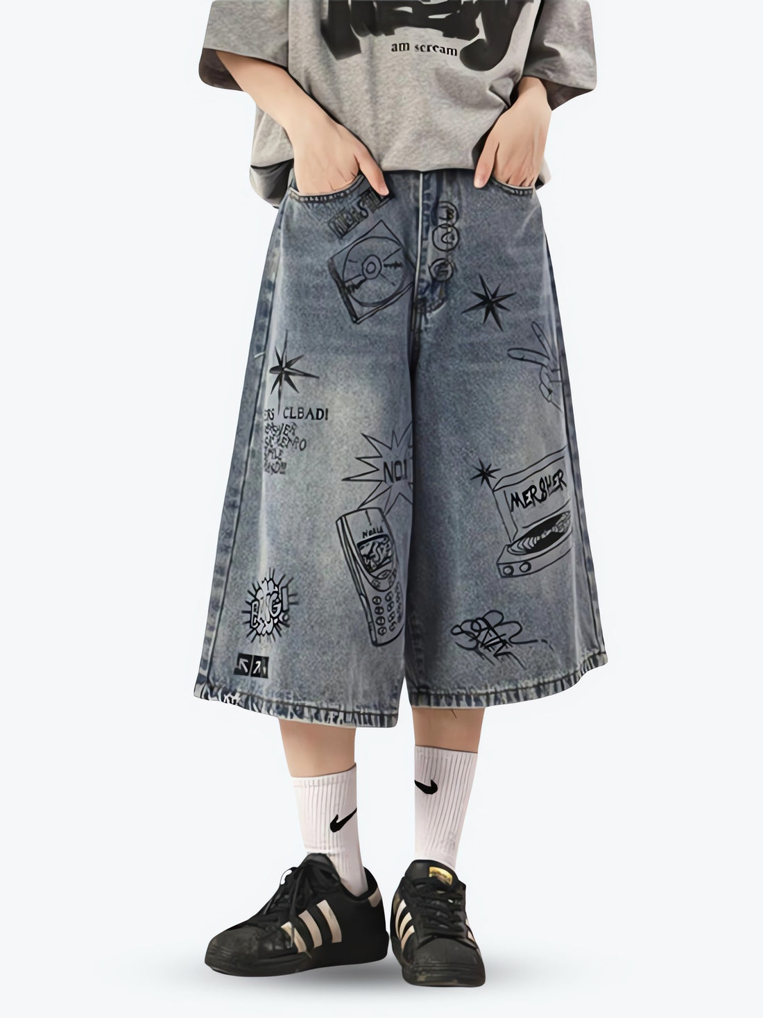 Grunge Wide Leg Denim Shorts - KAYSMAR