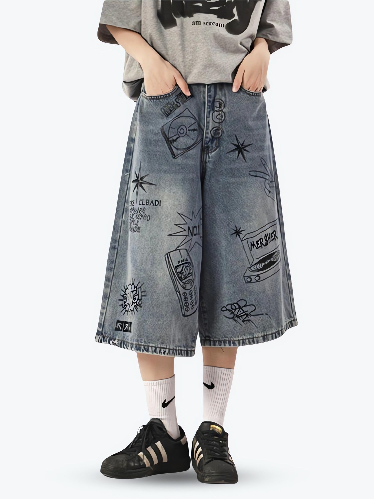 Grunge Wide Leg Denim Shorts - KAYSMAR