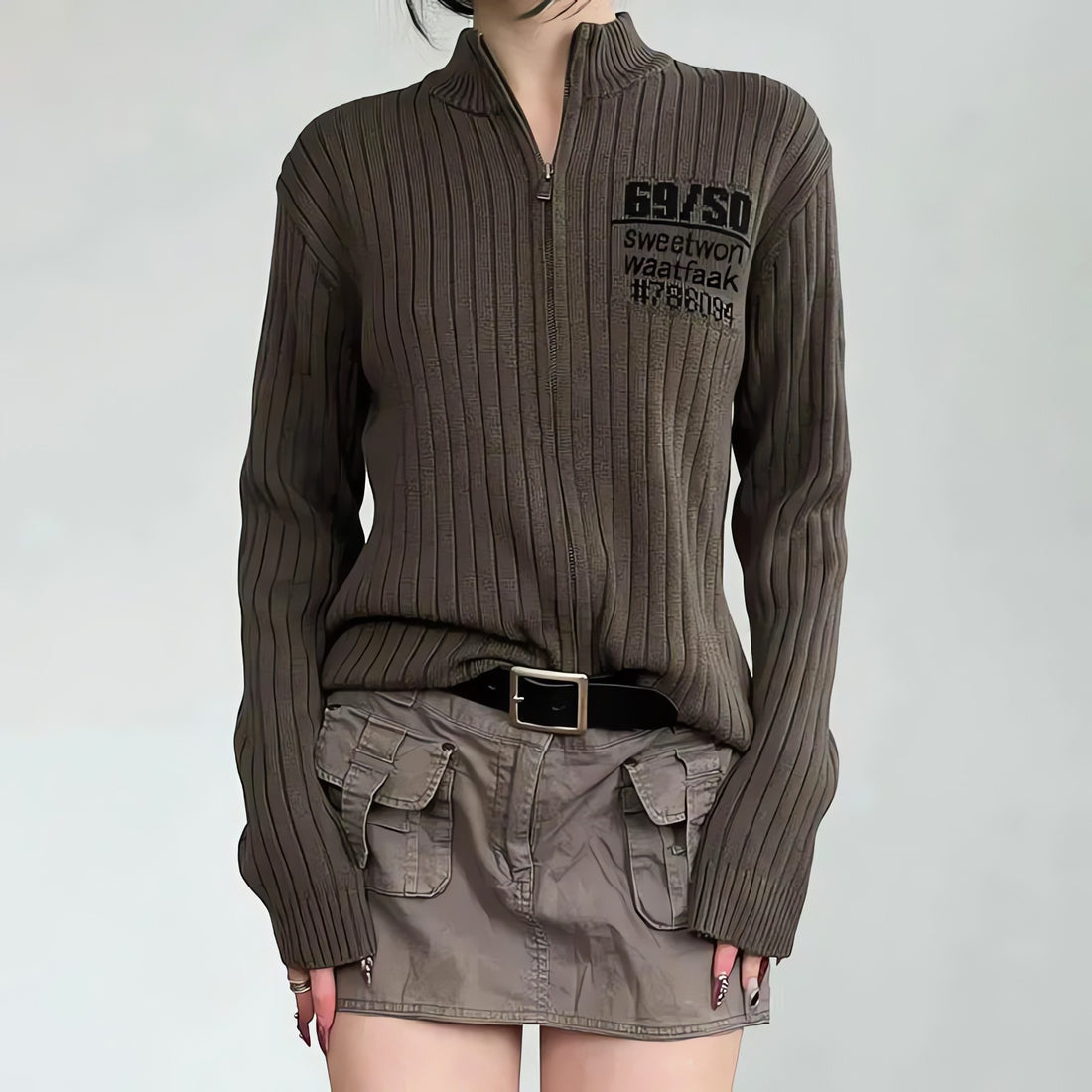 Grunge Zip-Up Cardigan Jacket - KAYSMAR