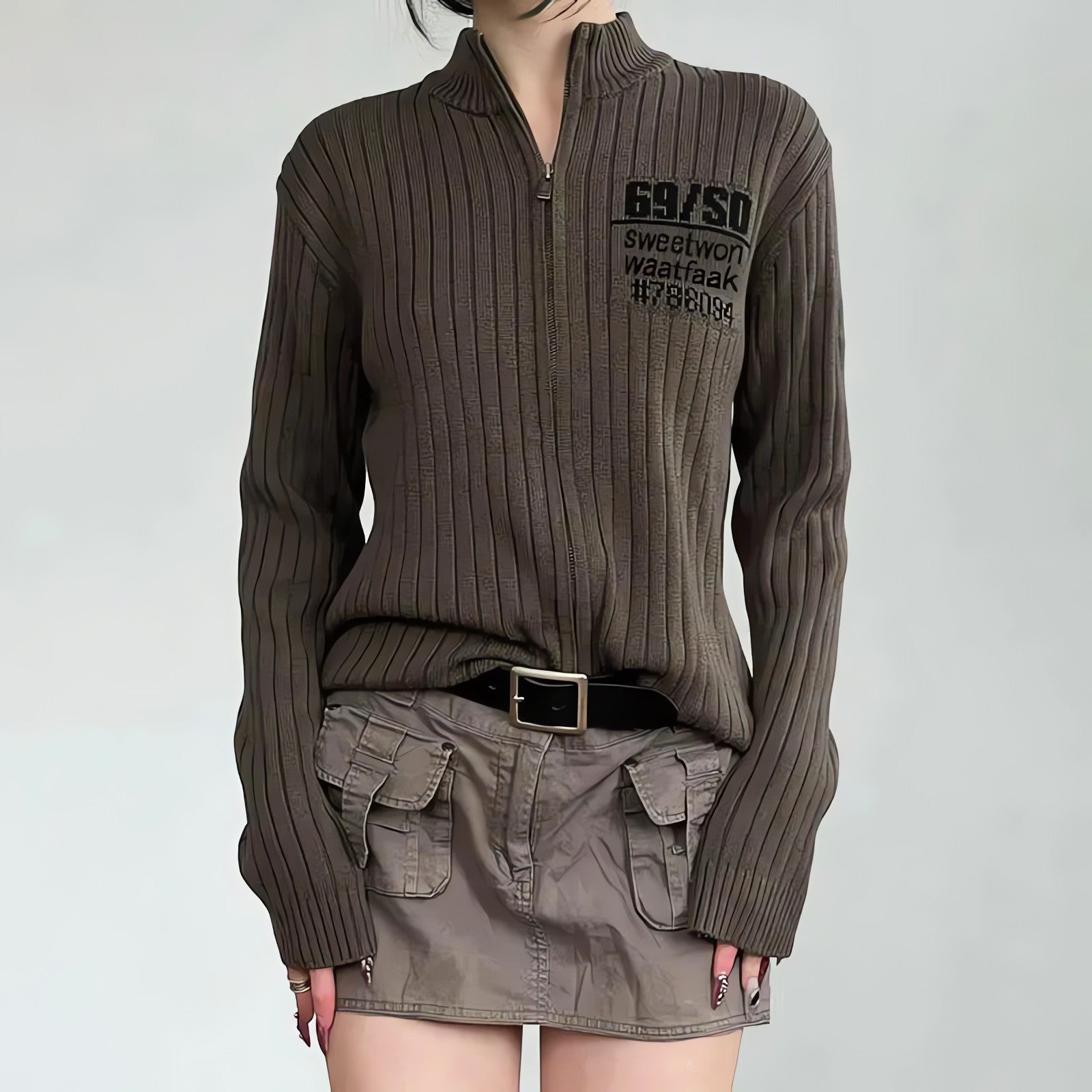 Grunge Zip-Up Cardigan Jacket - KAYSMAR