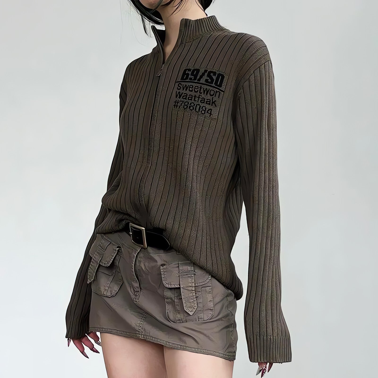 Grunge Zip-Up Cardigan Jacket - KAYSMAR