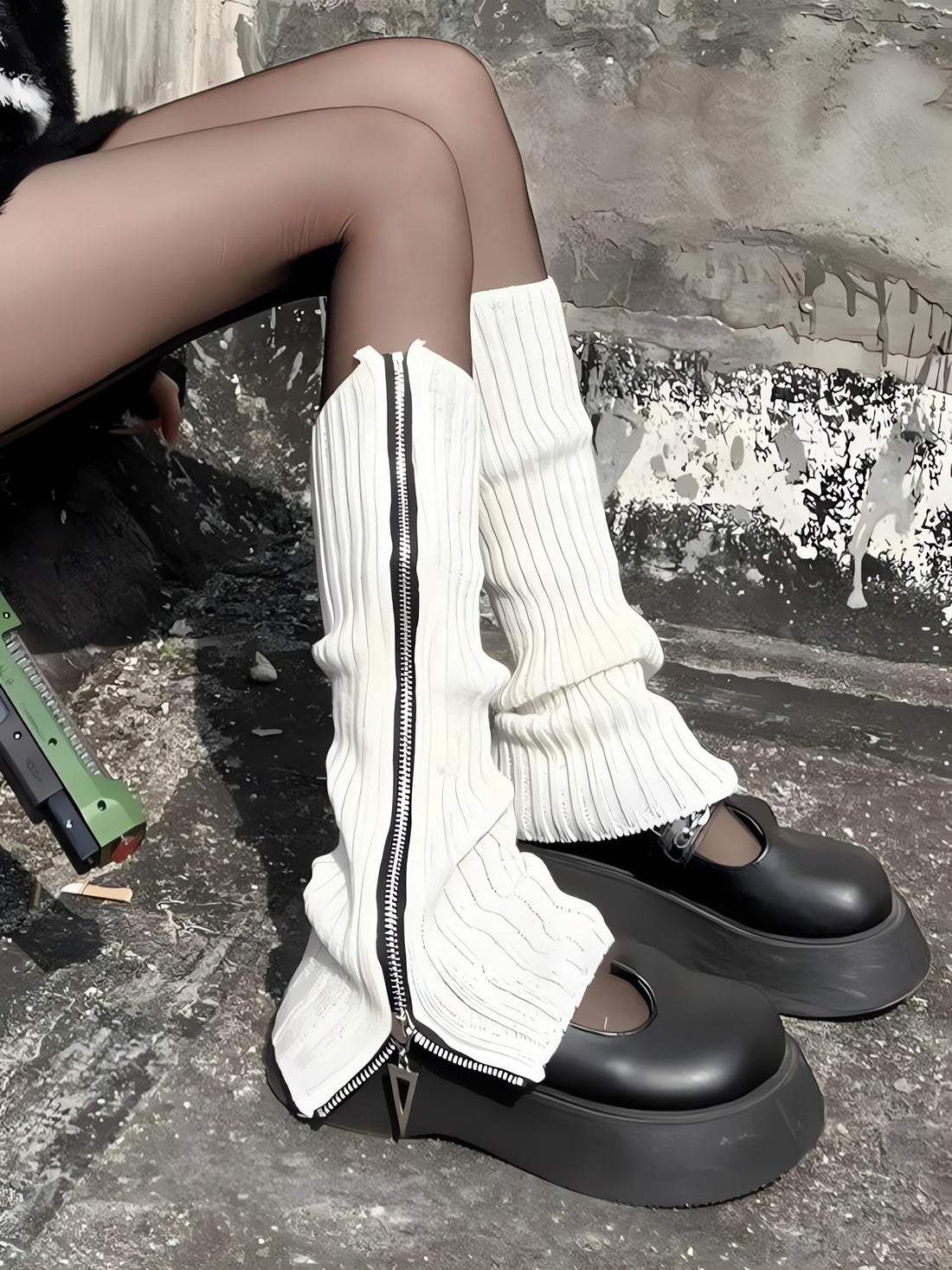 Grunge Zip-Up Knitted Leg Warmers - KAYSMAR