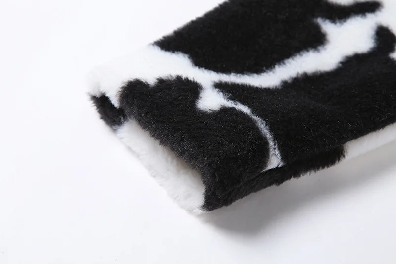 Color Block Faux Fur Crop Jacket | Goth Punk Y2k Streetwear
