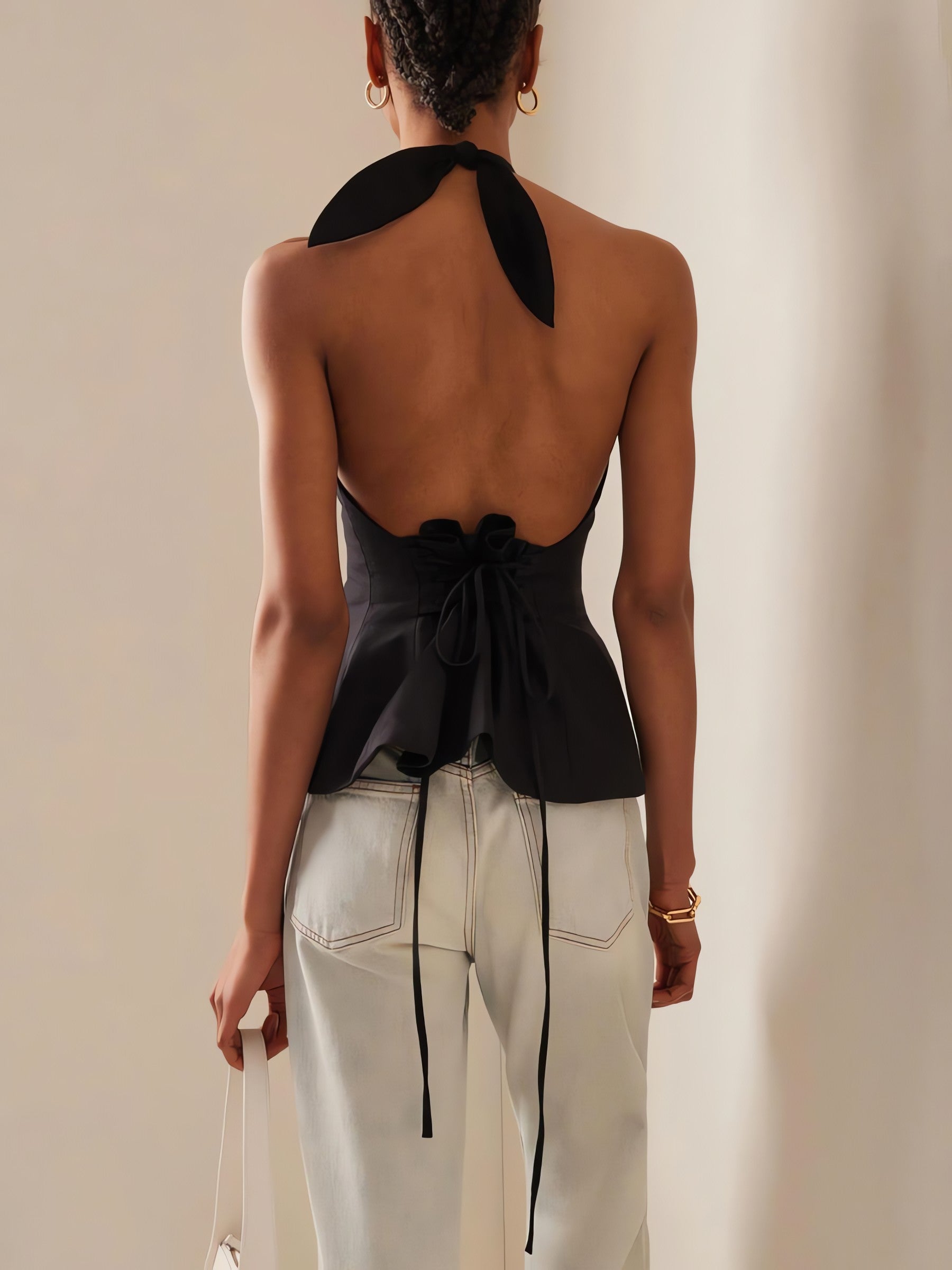 Halter Neck Lace Up Ruched Top - KAYSMAR