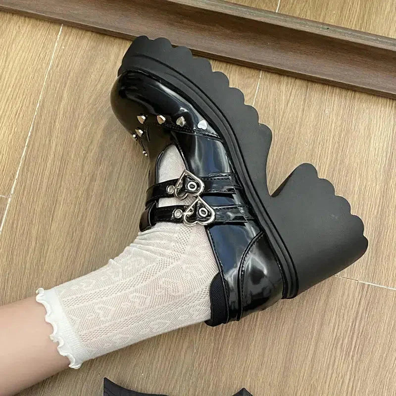 Heart Buckled Platform Mary Jane Shoes - KAYSMAR