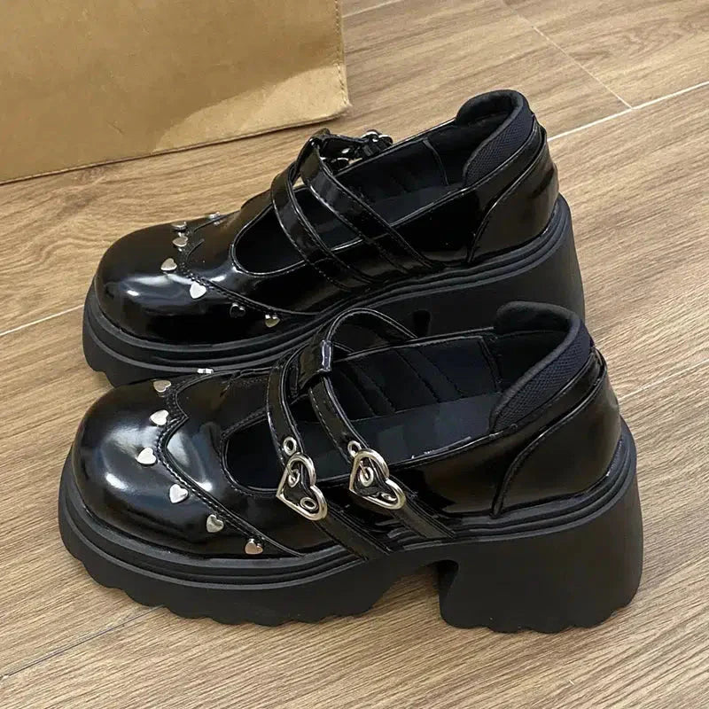 Heart Buckled Platform Mary Jane Shoes - KAYSMAR