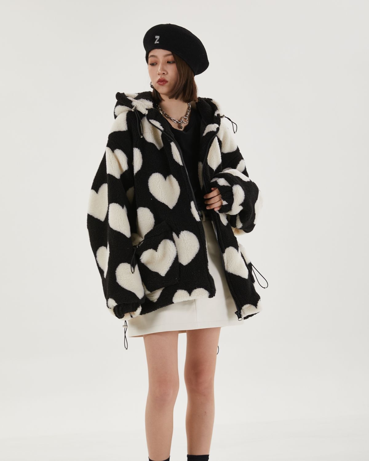 Heart Pattern Hooded Jacket - KAYSMAR