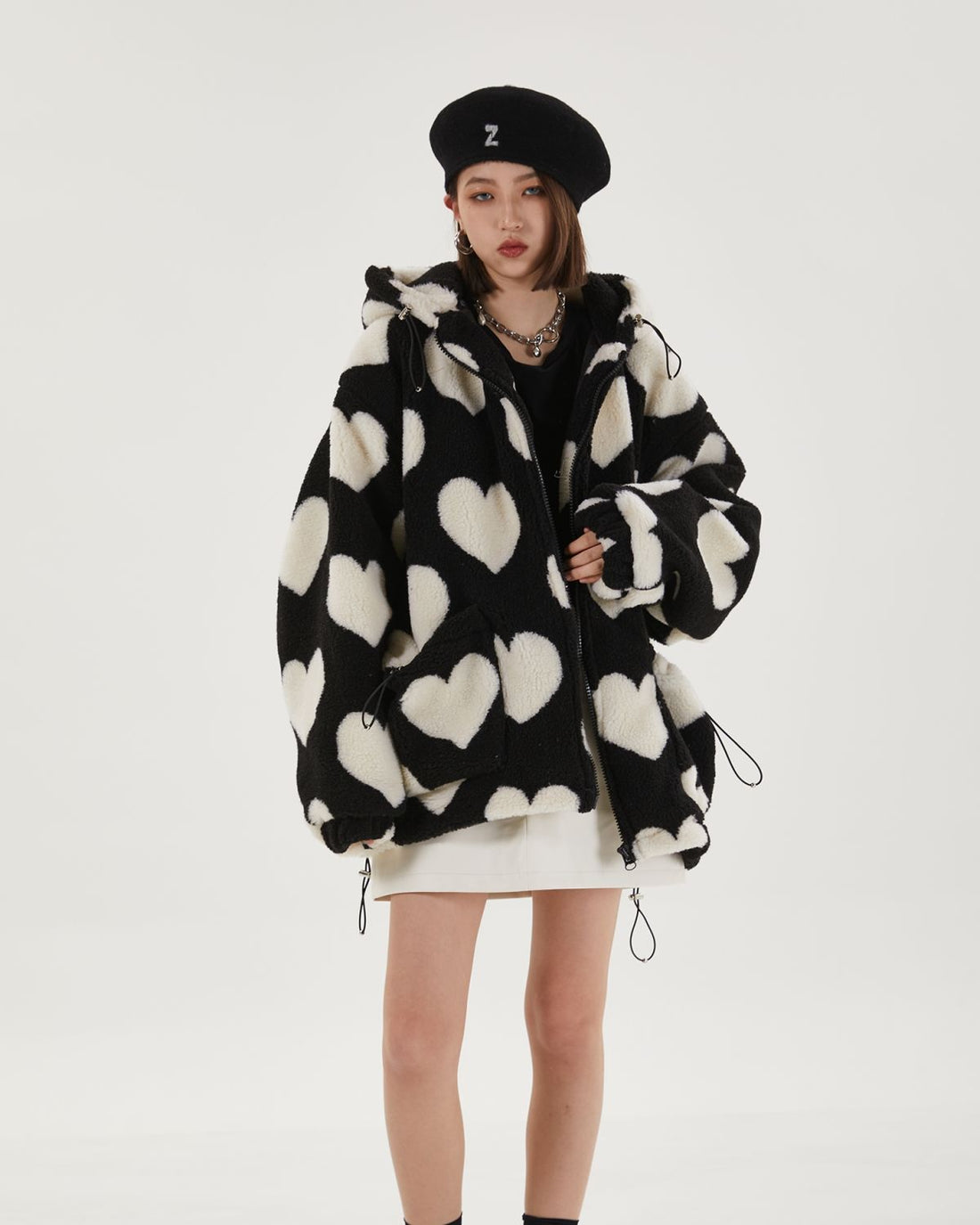Heart Pattern Hooded Jacket - KAYSMAR