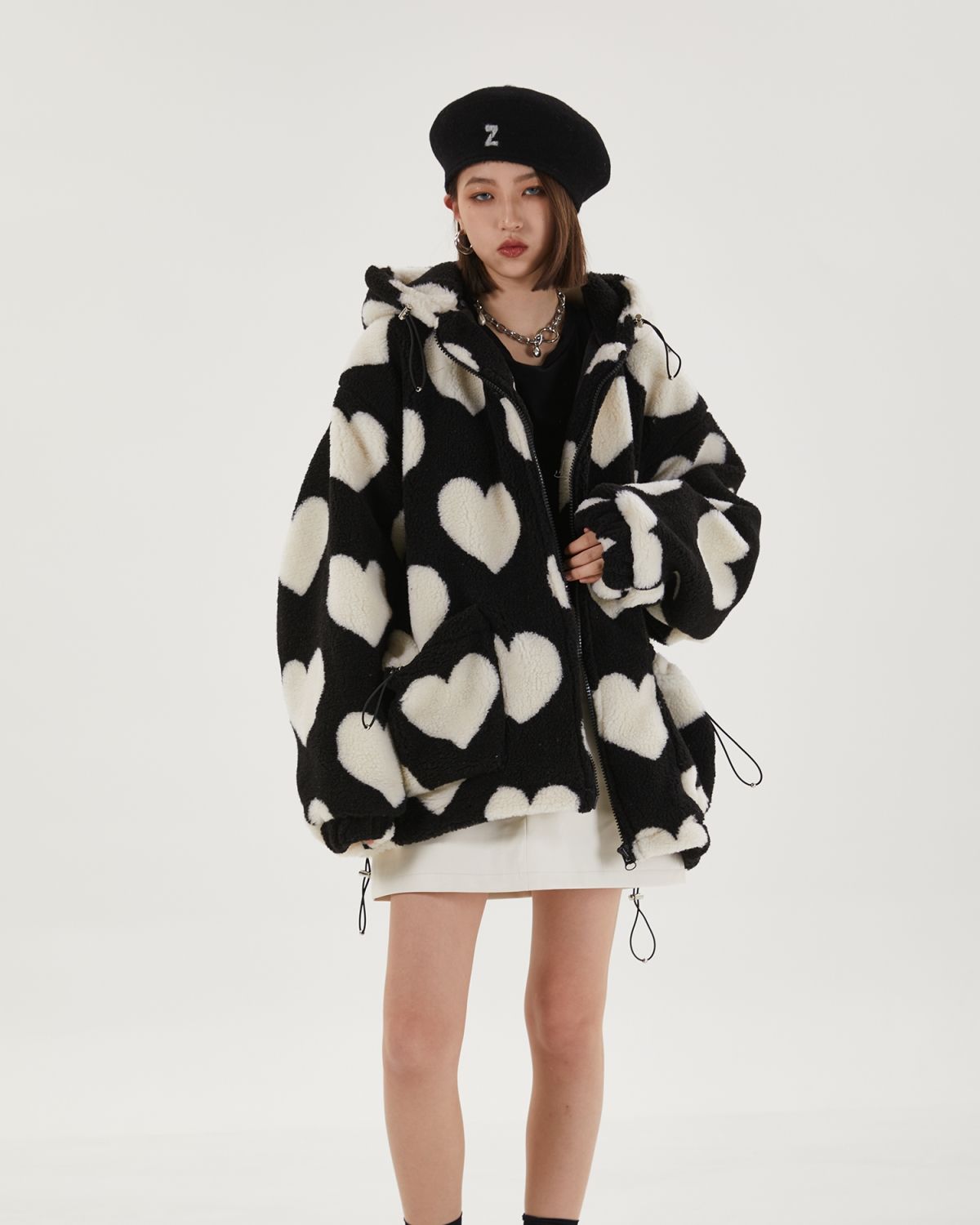 Heart Pattern Hooded Jacket - KAYSMAR