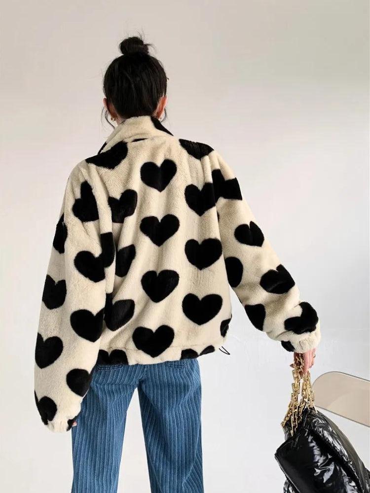 Heart Pattern Teddy Jacket - KAYSMAR