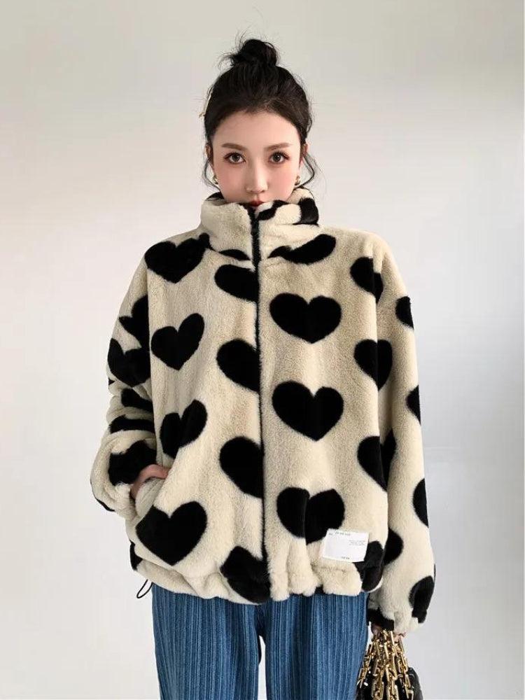 Heart Pattern Teddy Jacket - KAYSMAR