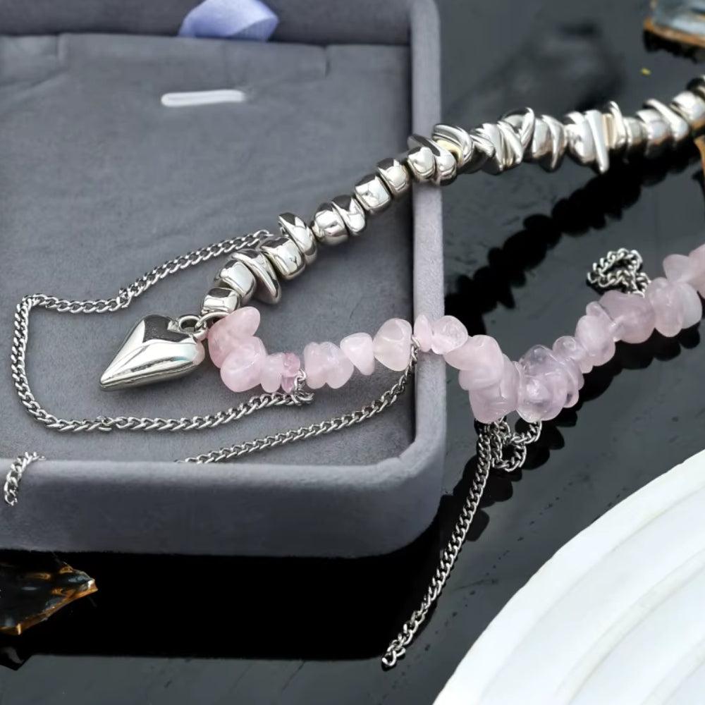 Heart Rose Quartz Necklace - KAYSMAR