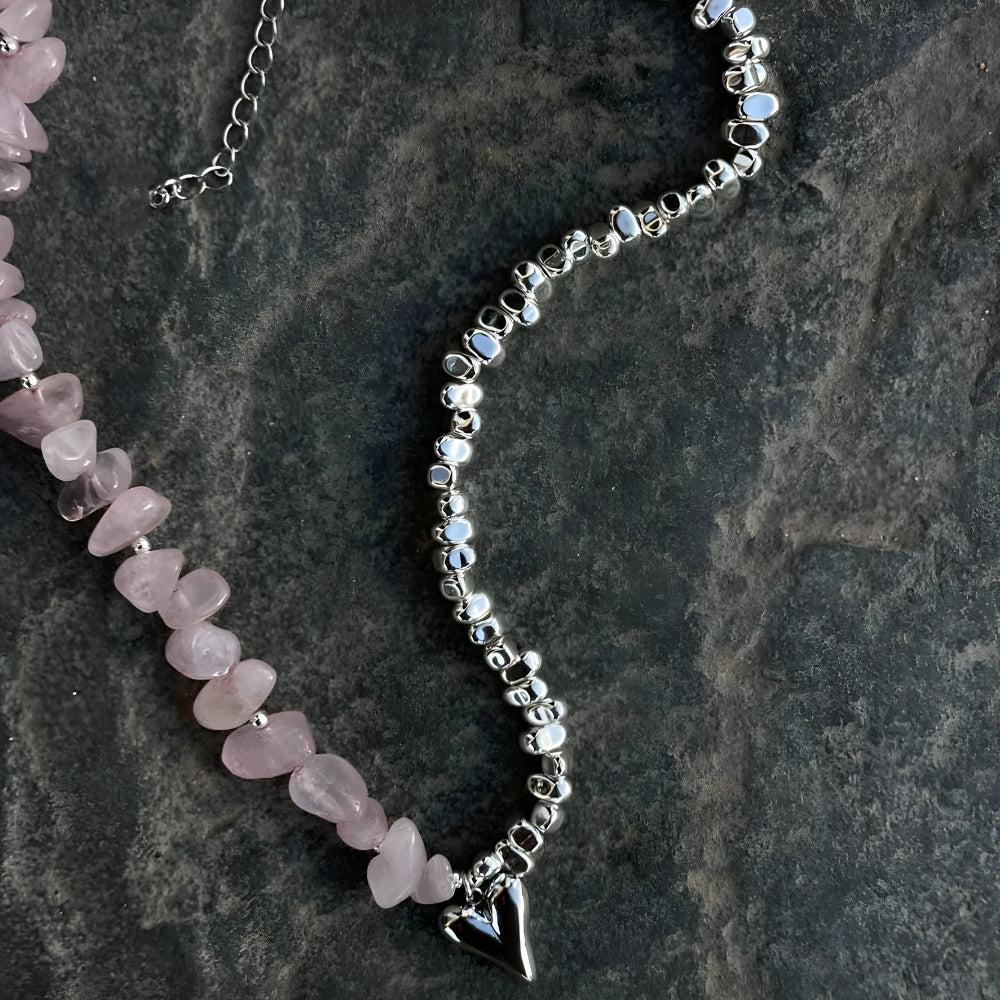 Heart Rose Quartz Necklace - KAYSMAR